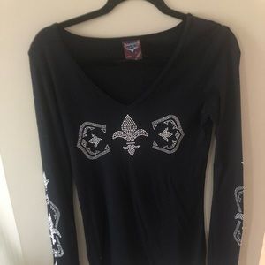 Avangard Ladies long sleeves, v neck top black